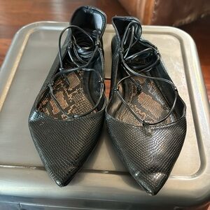Zara Black  Lace-up Ballet Flats